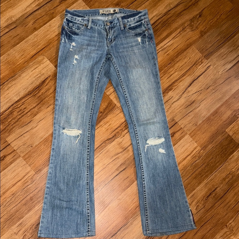 Victoria's Secret Blue Flare Wide Leg Jeans with Distressed Style